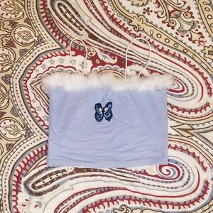 Y2K Women's Tank Top M Baby Blue Butterfly Crop Cami Embroidered **CLEARANCE**